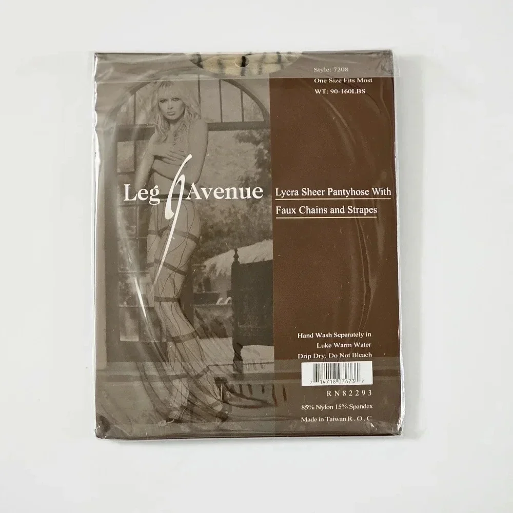 LEG Avenue Sheer Pantyhose With Faux Chains And Straps